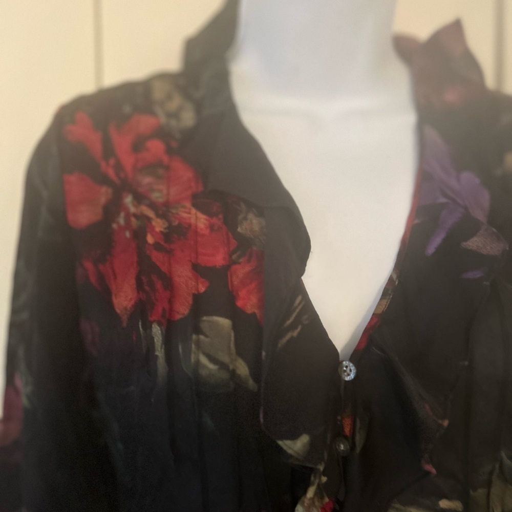 Ralph Lauren sheer Silk ruffle trim Floral Blouse 6P - Picture 2 of 9